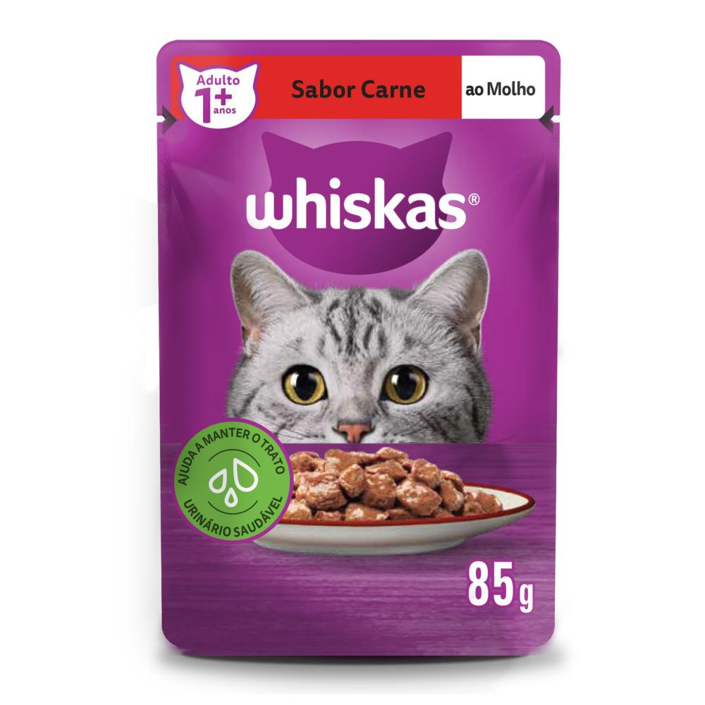 Ração Úmida Sachê Carne ao Molho para Gatos Adultos Whiskas 85g em Oferta na Shopee