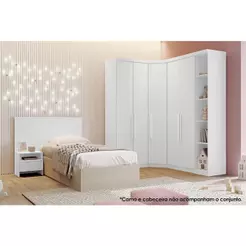 Quarto Modulado Solteiro Rizon 4 Peças (1 Closet + 2 Guarda Roupas + 1 Complemento) QC209 Branco - Novo Horizonte