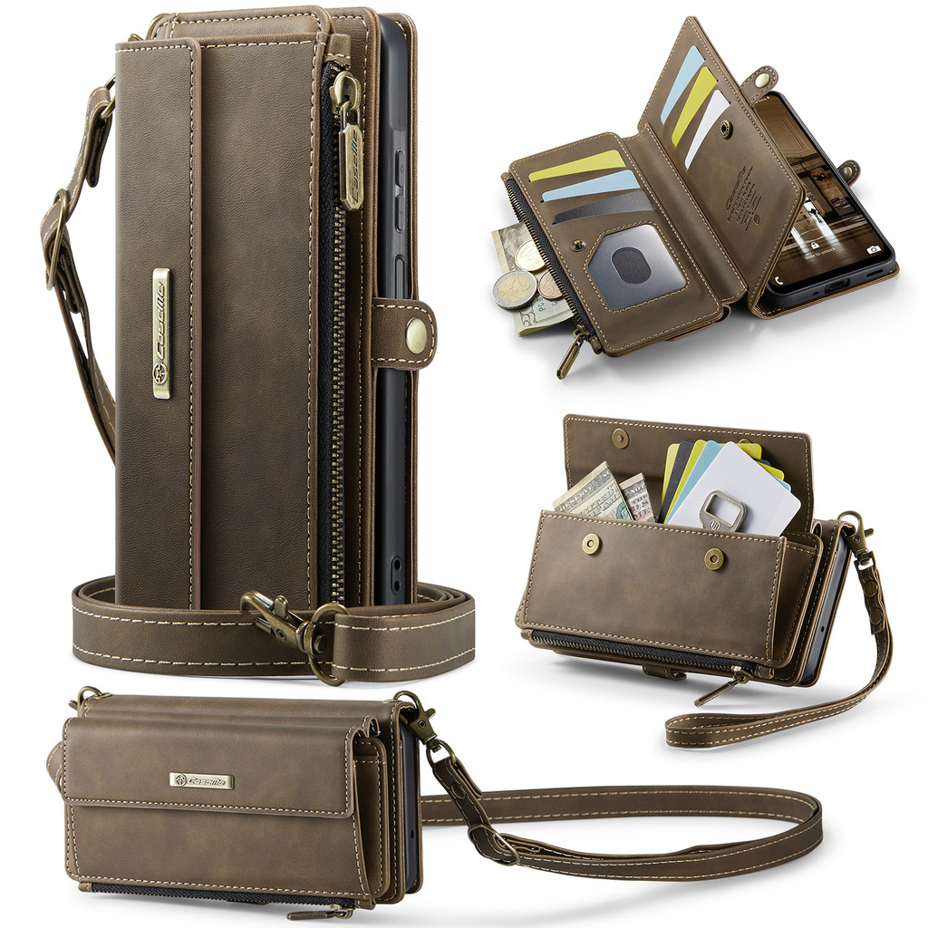 Luxo Crossbody Zíper Cartões Solt Carteira Flip Caso De Couro Para Samsung Galax