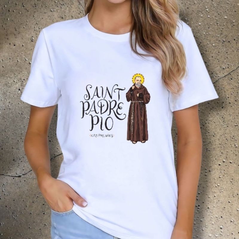 Camiseta Camisa 30.1 T-shirt Feminina Baby look estampa Padre Pio Malha Premium Blusa Premium Envio Imediato