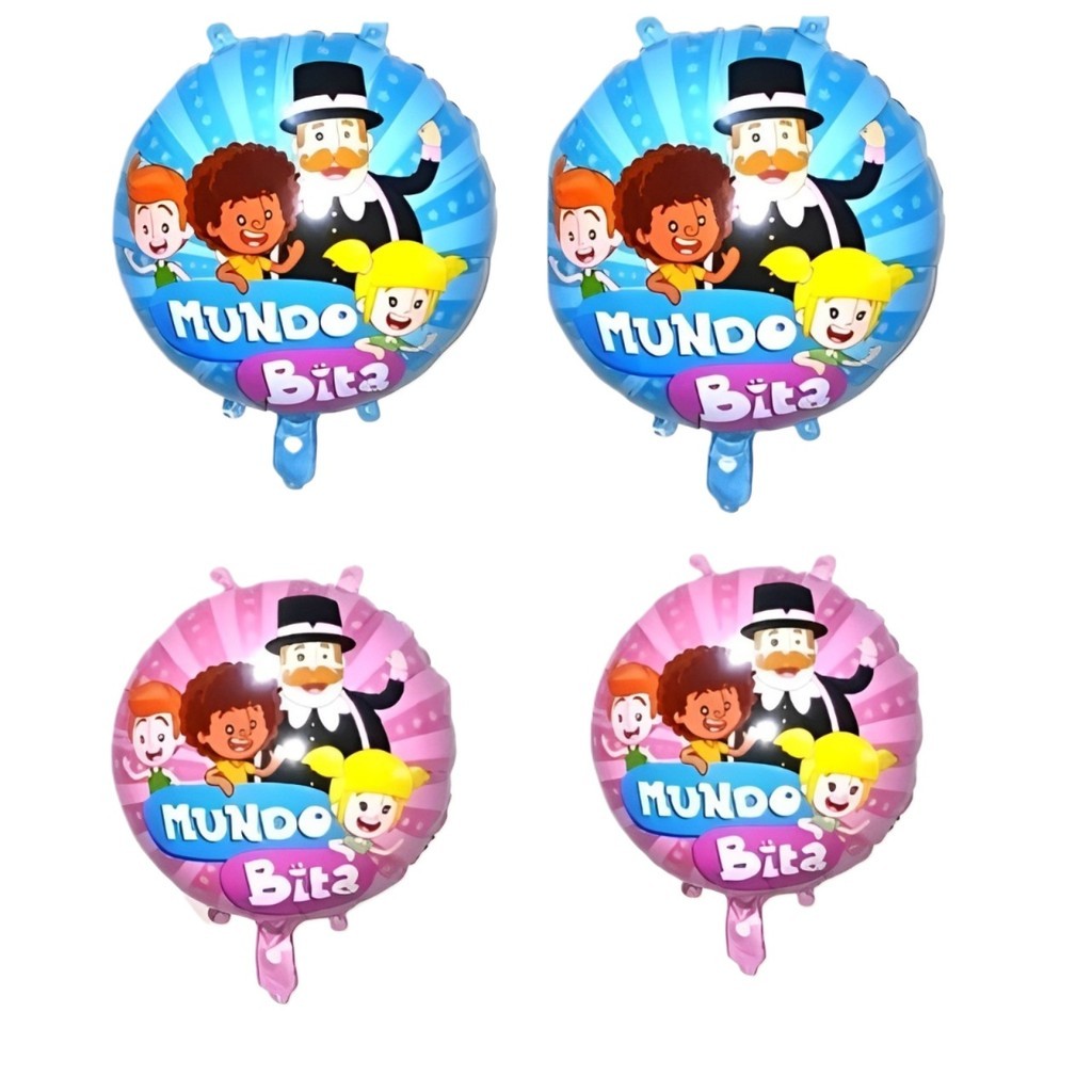 Balão Metalizado Mundo Bita Kit Com 4un/8un/12un/16un Azul E Rosa Redondo 45cm Decoração Festa Enfeite em Oferta na Shopee