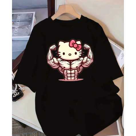 Camiseta Feminina Oversized 100% Algodão Casual Treino Academia Fitness Estilo Hello K