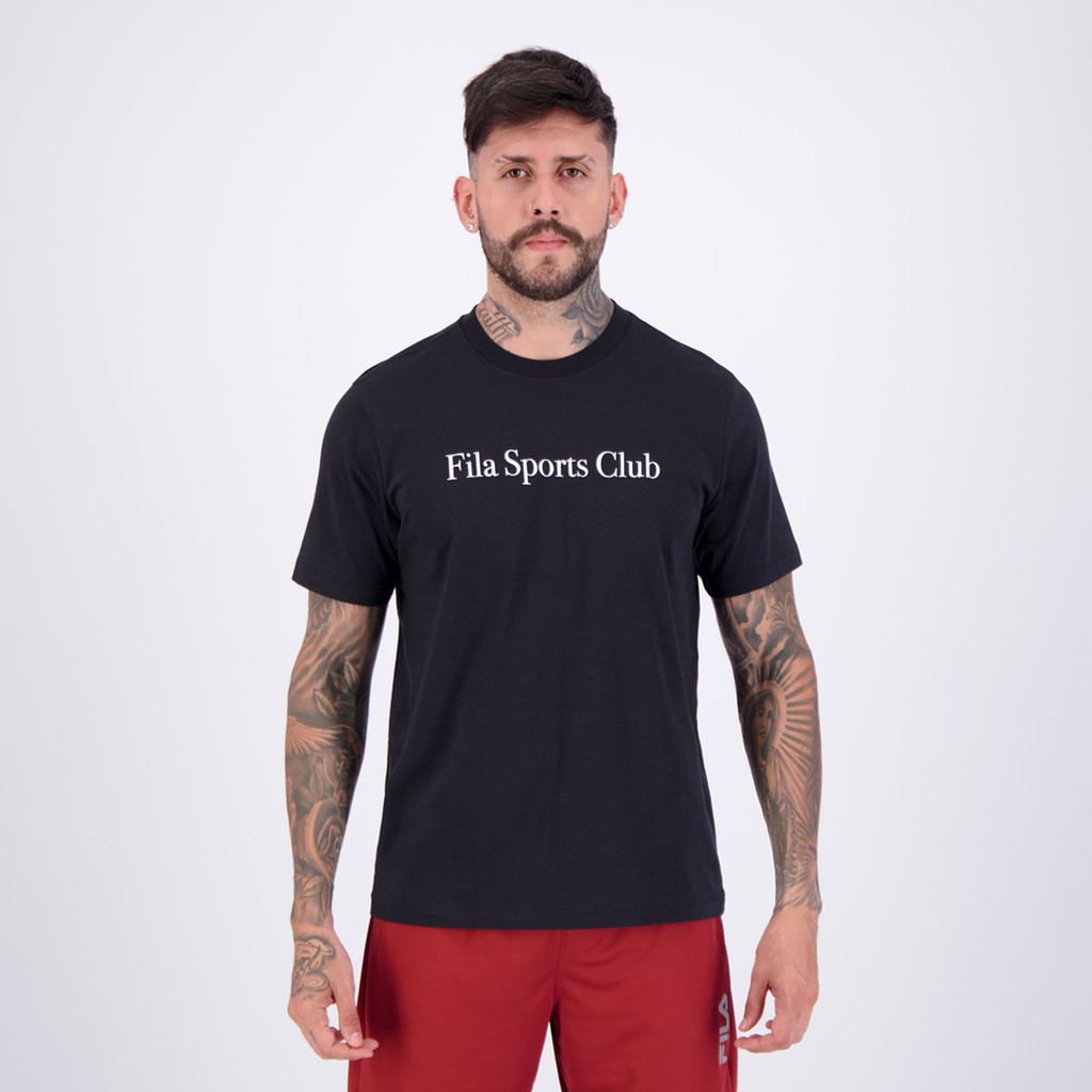 Camiseta Fila Regular Sport Club Letter Preta e Branca