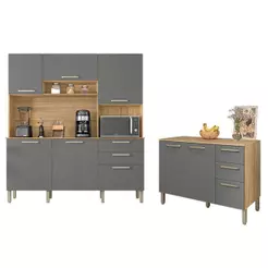 Cozinha Ferrara Com Balcão De Pia Mad Versalhes 120cm Com Tampo Freijó Gris - Kits Paraná