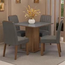 Conjunto Sala De Jantar Tampo De Vidro 4 Cadeiras Rustic/cinza/silver Capri Madesa