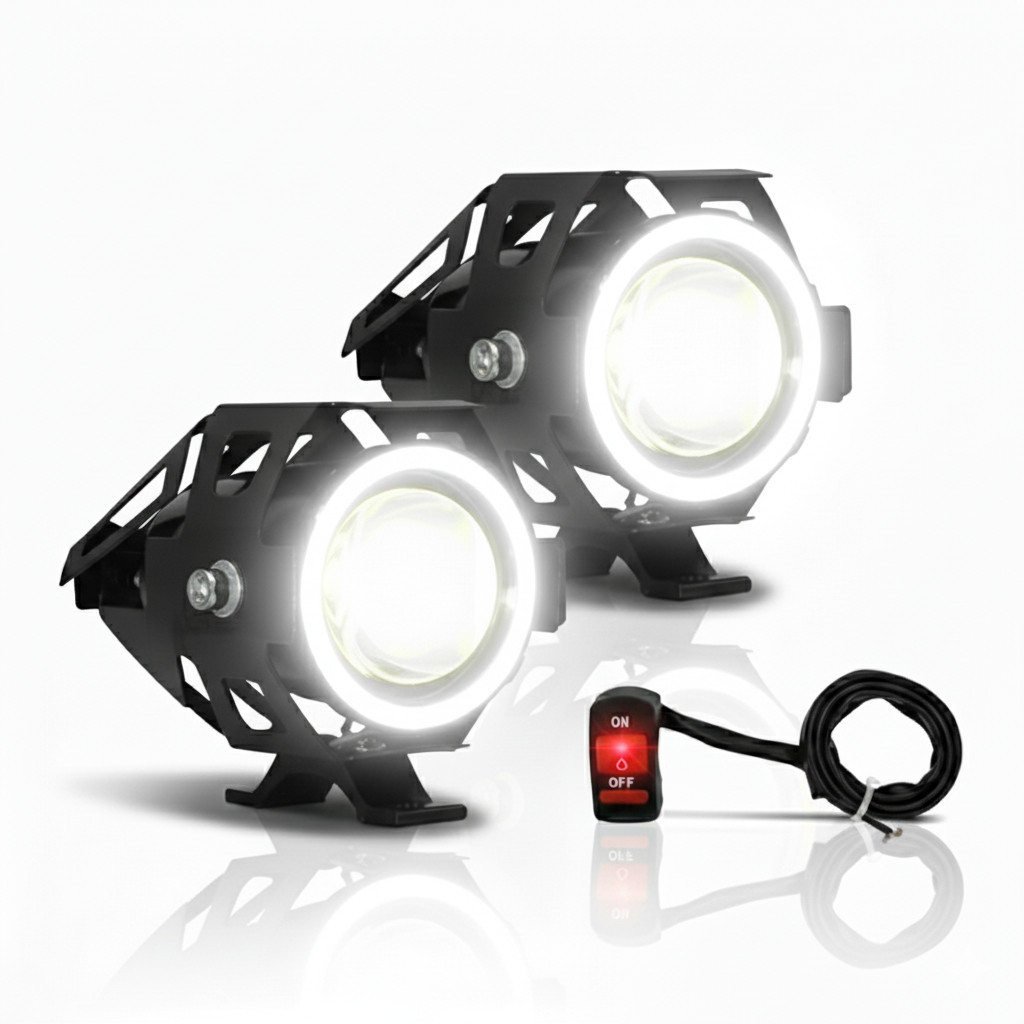 Kit Farol De Milha Olho Anjo U5 Led Auxiliar U5 Farol de Moto Fonte Iluminação de LED Efeito Estrobo Fácil Instalação