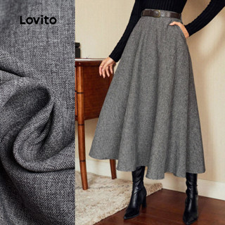 Lovito Saias Elegantes com Bolso Saias de Toda Estação Cinza Escuro para Mulheres L158AD225 em Oferta na Shopee