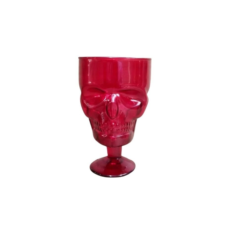 TAÇA DE EXU E POMBA GIRA DE CAVEIRA DE VIDRO VERMELHA UNIDADE