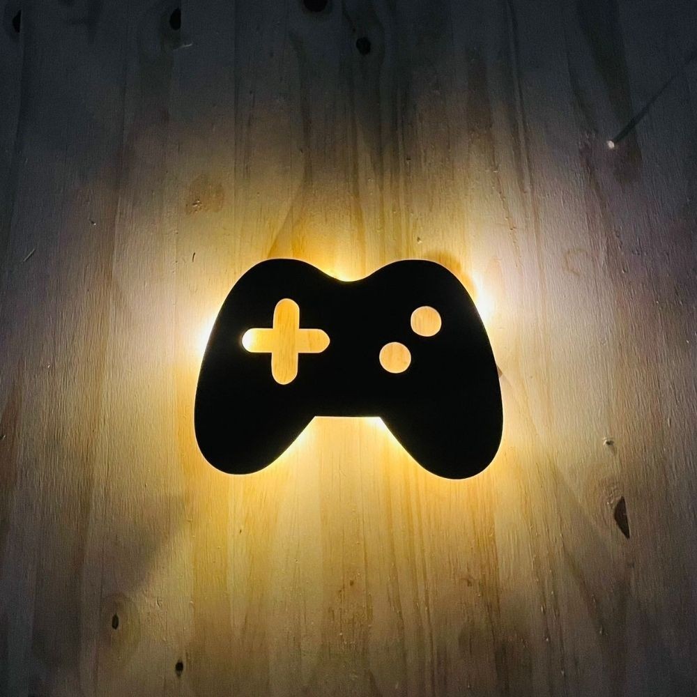 Luminária de Parede LED Controle Video Game Abajur MDF Decoração de Quarto Infantil Masculino