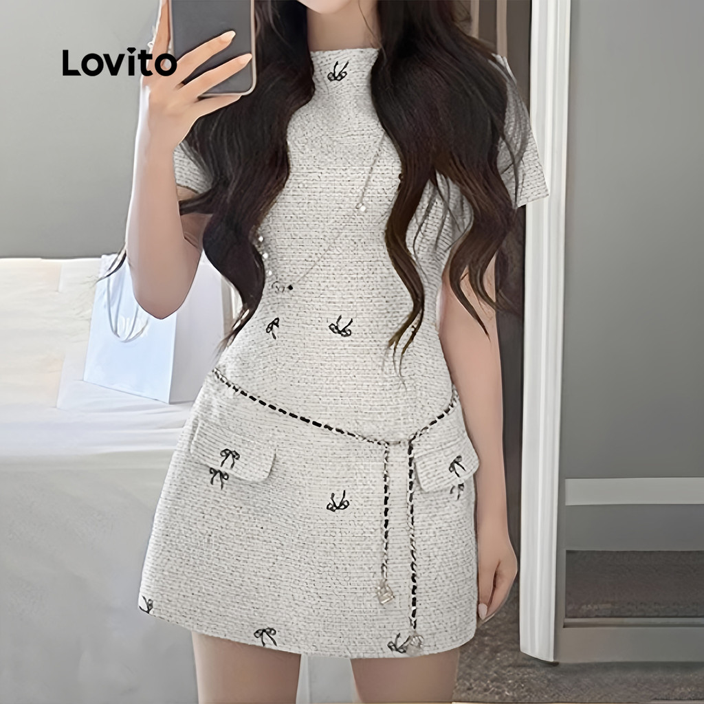 Lovito Vestido Fofo com Laço Primavera/verão Leve Caqui para Mulheres L144AD161 em Oferta na Shopee