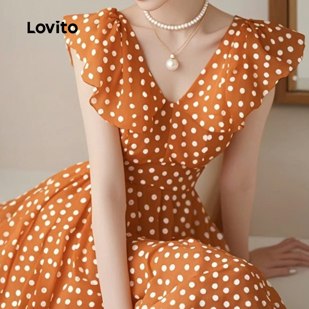 Lovito Vestido Elegante com Babados Primavera/verão para Mulheres L146ED042 em Oferta na Shopee