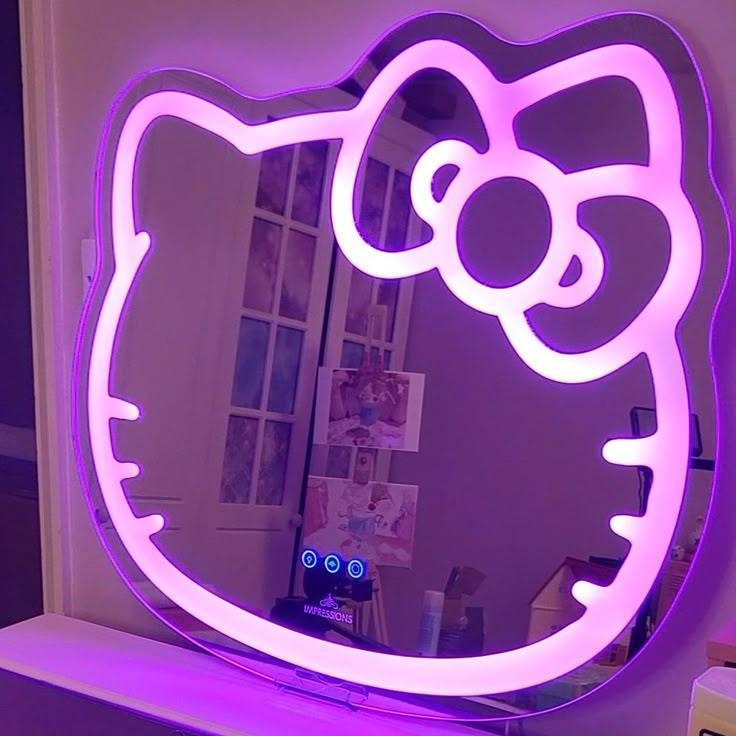 Espelho Infantil de Penteadeira Gatinho Hello Kitty Com Led Três Cores e Botão Touch 70x65 cm em Oferta na Shopee