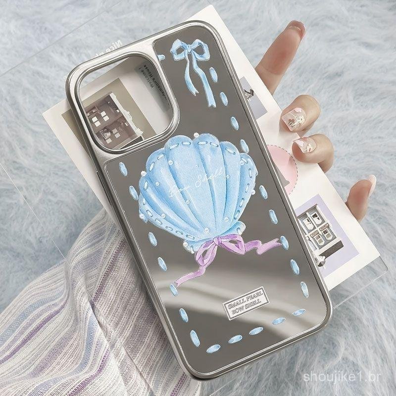 Capa de Telefone Design de Concha Menina do Mar Romântica Design com Borda Prateada Eletroplated Material de Vidro Com