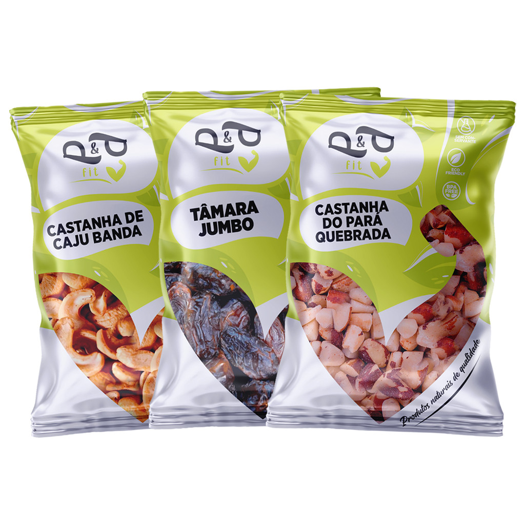 Kit Castanha do Pará + Castanha de Caju Torrada e Tâmara Jumbo Fresca Original Medjool