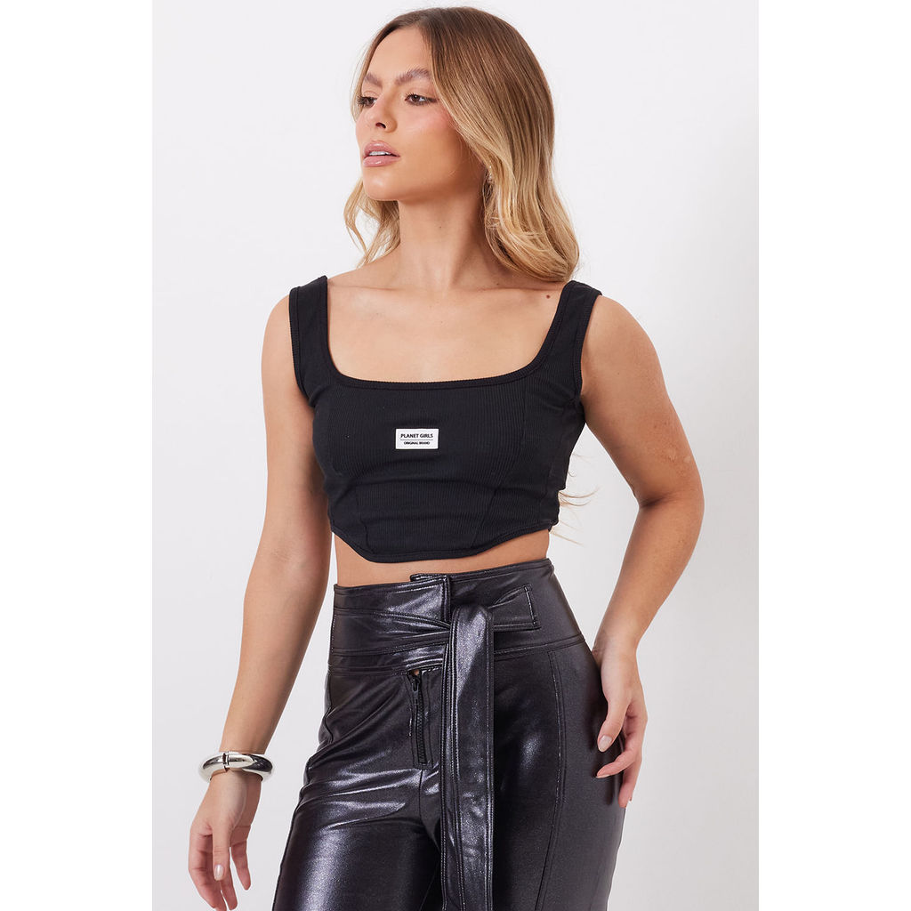 Cropped Regata Decote Reto Planet Girls Preto em Oferta na Shopee