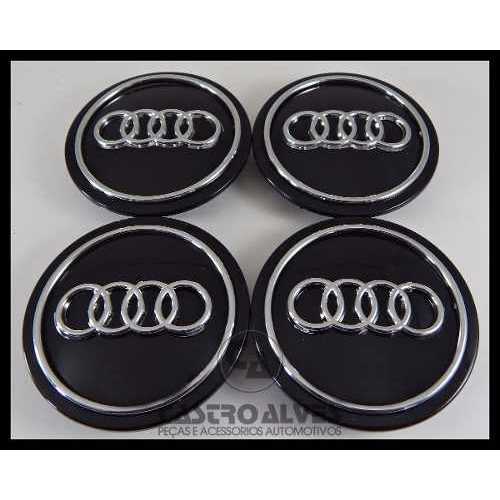 Kit 4pçs Calota Tampa Miolo Roda Vaska Vk284 Logo Audi Preta