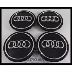 Kit 4pçs Calota Tampa Miolo Roda Vaska Vk284 Logo Audi Preta