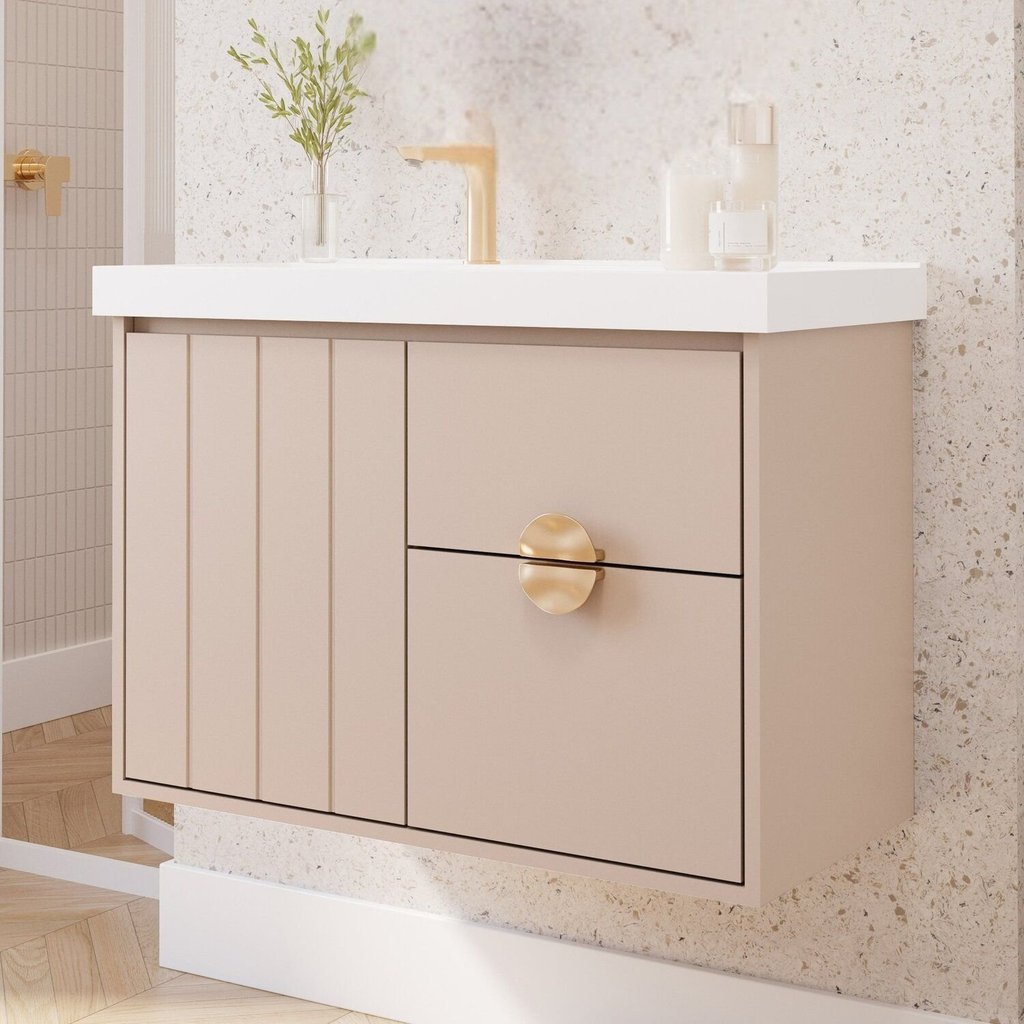 Gabinete para Banheiro 80cm com 1 Porta 2 Gavetas e Cuba de Embutir Copenhague Cappuccino em Oferta na Shopee