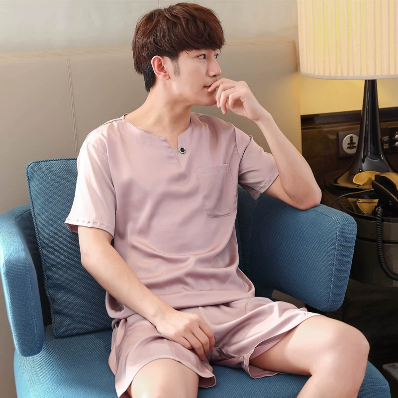 Homens verão fino gelo seda pijamas Shorts de manga curta mais gordura plus Size pijamas conjunto pode usar fora de casa