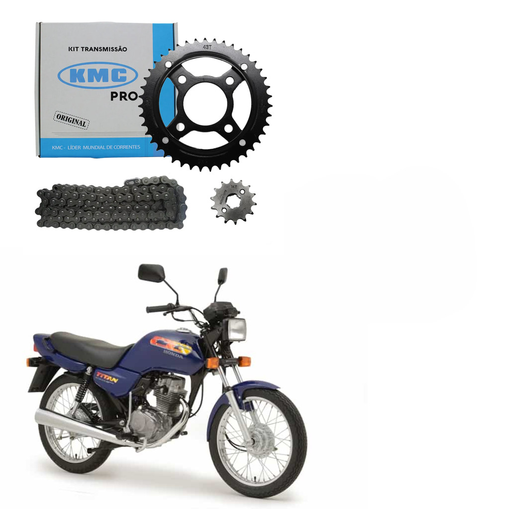 Kit Relacao Titan 125 1999 Corrente Coroa E Pinhao Kmc Aco 1045