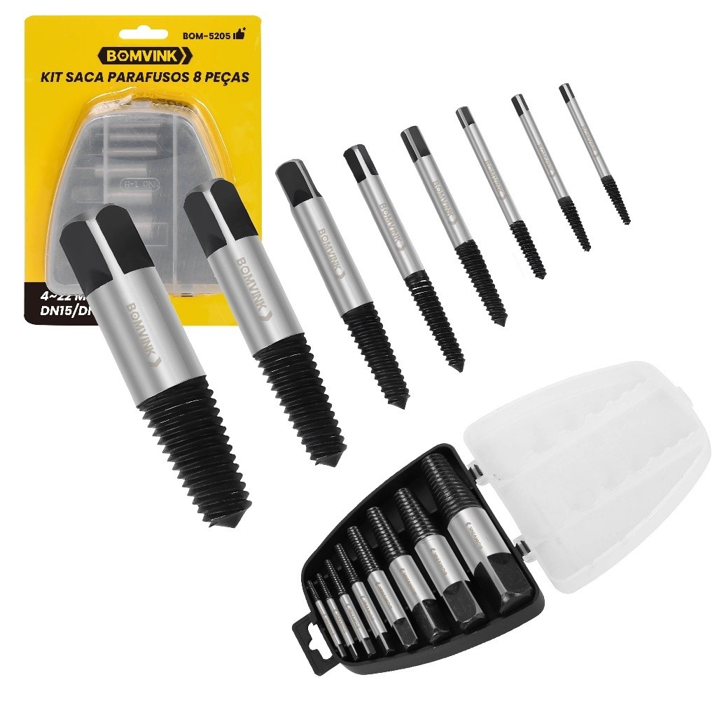 5-8 Peças Jogo Saca Parafuso Quebrado Kit Extrator 4 a 22mm Macho Rosca Esquerda Profssional