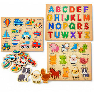 Educativo Encaixe Animais Alfabeto Carrinho Brinquedo Quebra Cabeça