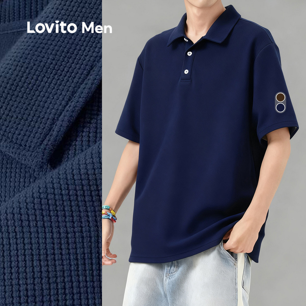 Lovito Men Camisa Polo Casual de Manga Longa para Primavera/verão Cor Marrom para homens LNE122049