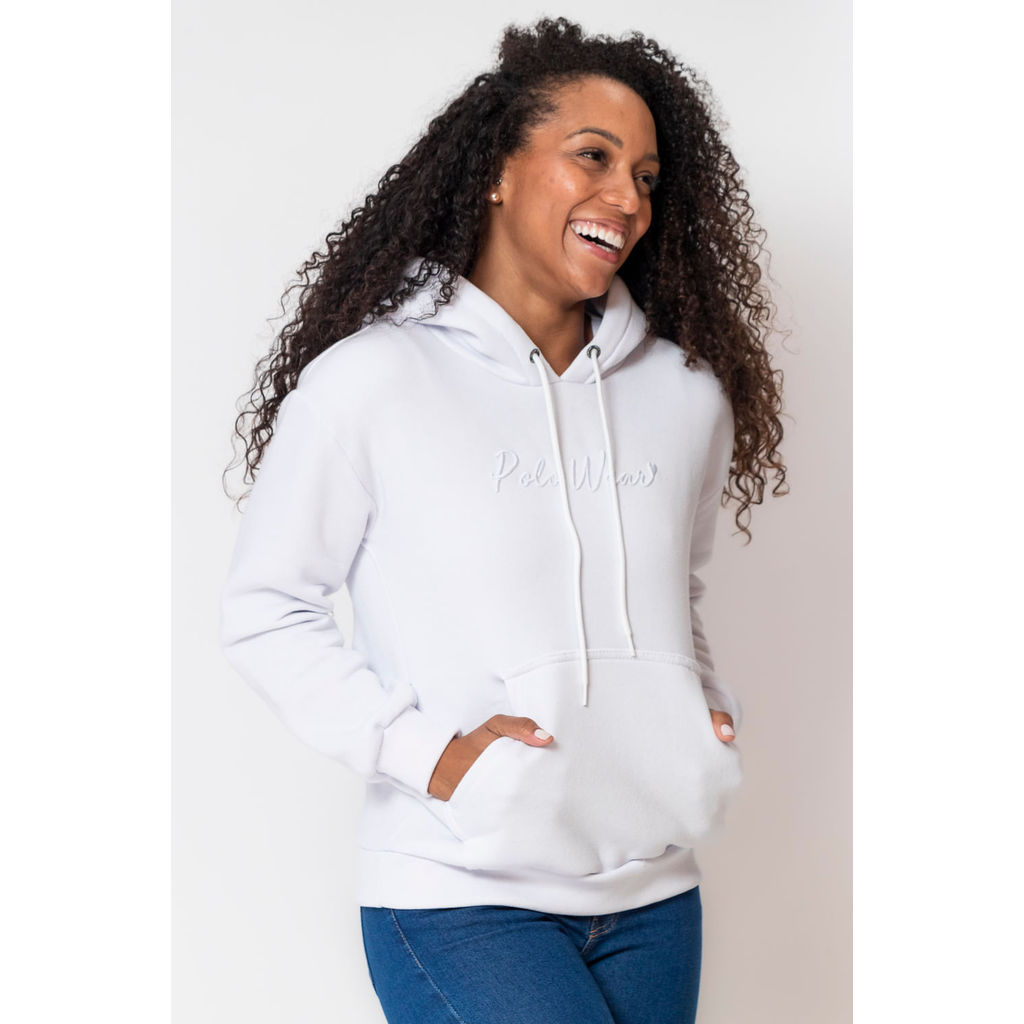 Detalhes do Blusa Feminina Moletom Logo Bordado Polo Wear Branco