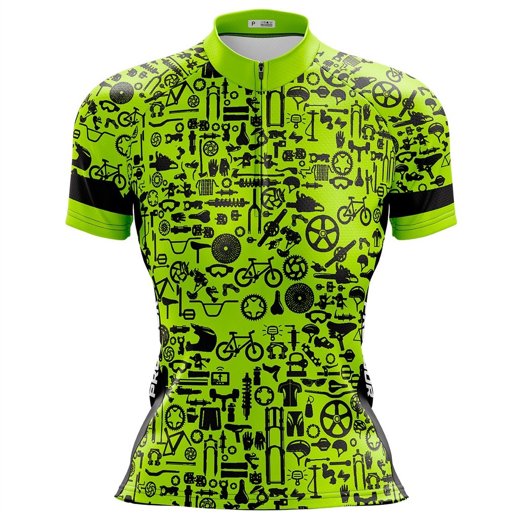 Camisa Ciclismo Feminina Dry Fit com Proteção UV Bike MTB Speed Pecinhas Amarelas