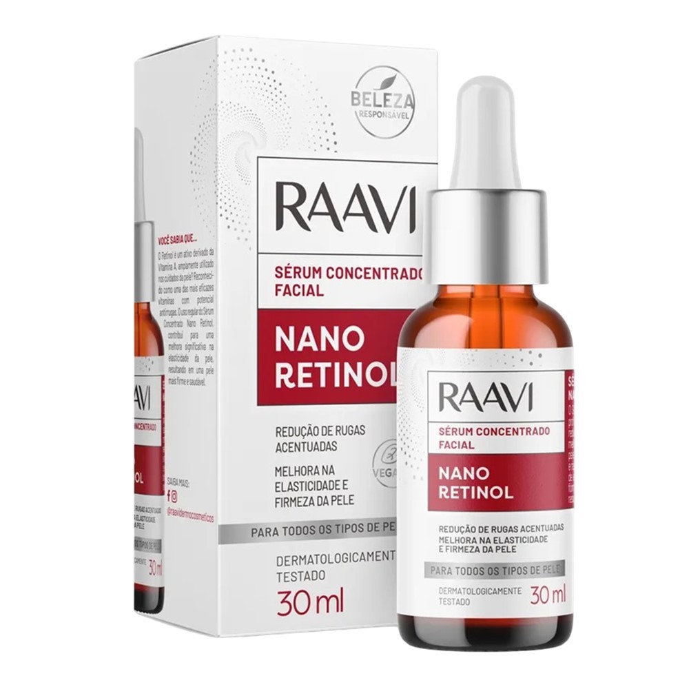 Sérum Facial Anti-idade Antirrugas Concentrado Nano Retinol Raavi 30ml