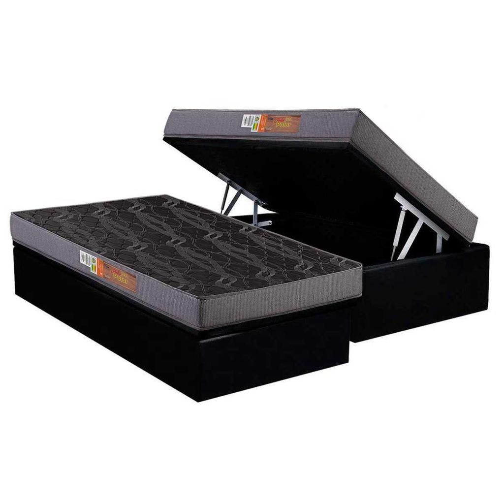 Conjunto Box Baú Solteiro: Colchão Espuma Polar D23 Pérola + Base CRC Suede Black(88x188)