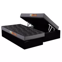 Conjunto Box Baú Solteiro: Colchão Espuma Polar D23 Pérola + Base CRC Suede Black(88x188)