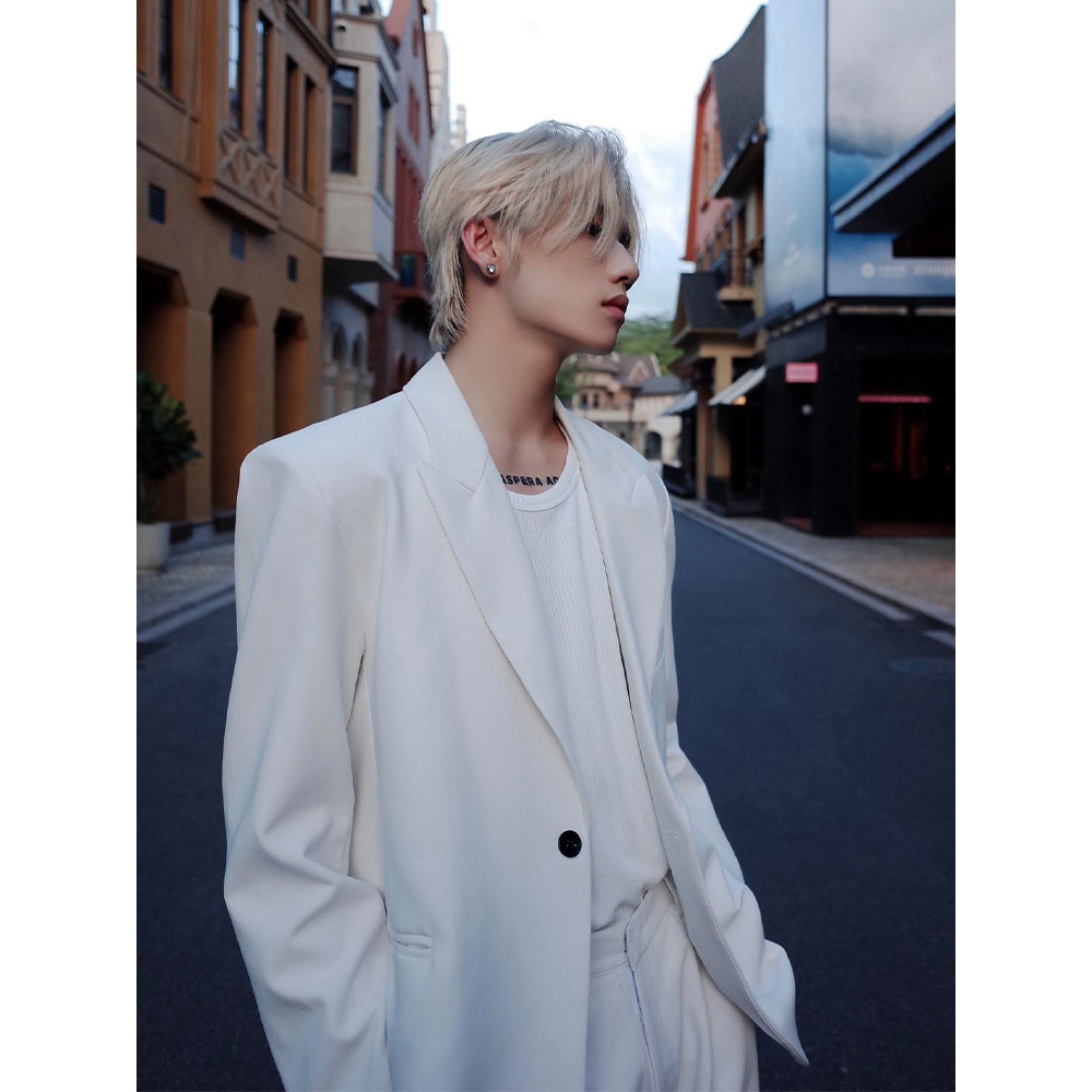 Britânico Yuppie masculino ombro branco acolchoado terno jaqueta masculina primavera outono High-End sentimento rufião b