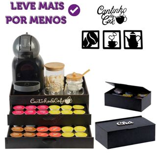 Bandeja Porta Cápsulas 48 e Caixa de Chá MDF para Organização de Café Caixa de Chá com 6 Divisórias em Oferta na Shopee
