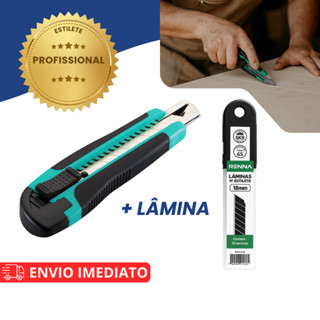 Estilete Profissional 18mm Emborrachado Ergonômico Com Trava de Segurança e Lamina Segmentada em Oferta na Shopee