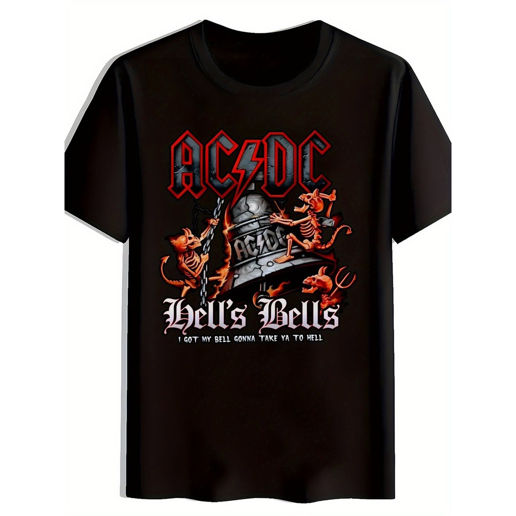 Bonito Camiseta Unissex De Algodão Puro Estilo Street Rock Com Estampa "Hell's Bell" Do AC/DC em Oferta na Shopee
