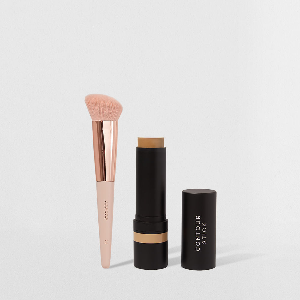 Kit Contorno em Bastão Marrom Claro + Pincel de Maquiagem para Contorno (2 Produtos)