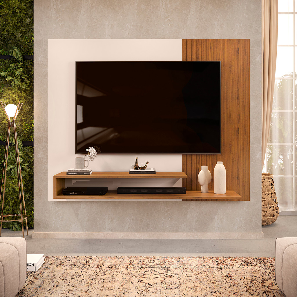 Painel Ripado para TV até 50 polegadas Nando com Nicho Painel para Sala Quarto