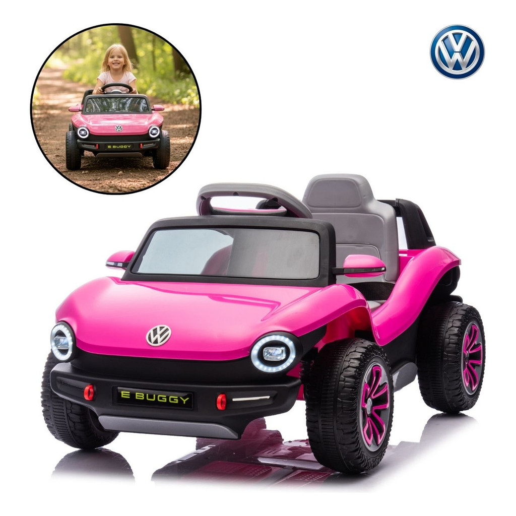 Mini Carro Elétrico Infantil 12V Volkswagen Buggy Rosa Importway com Luz, Som e Controle Remoto Completo