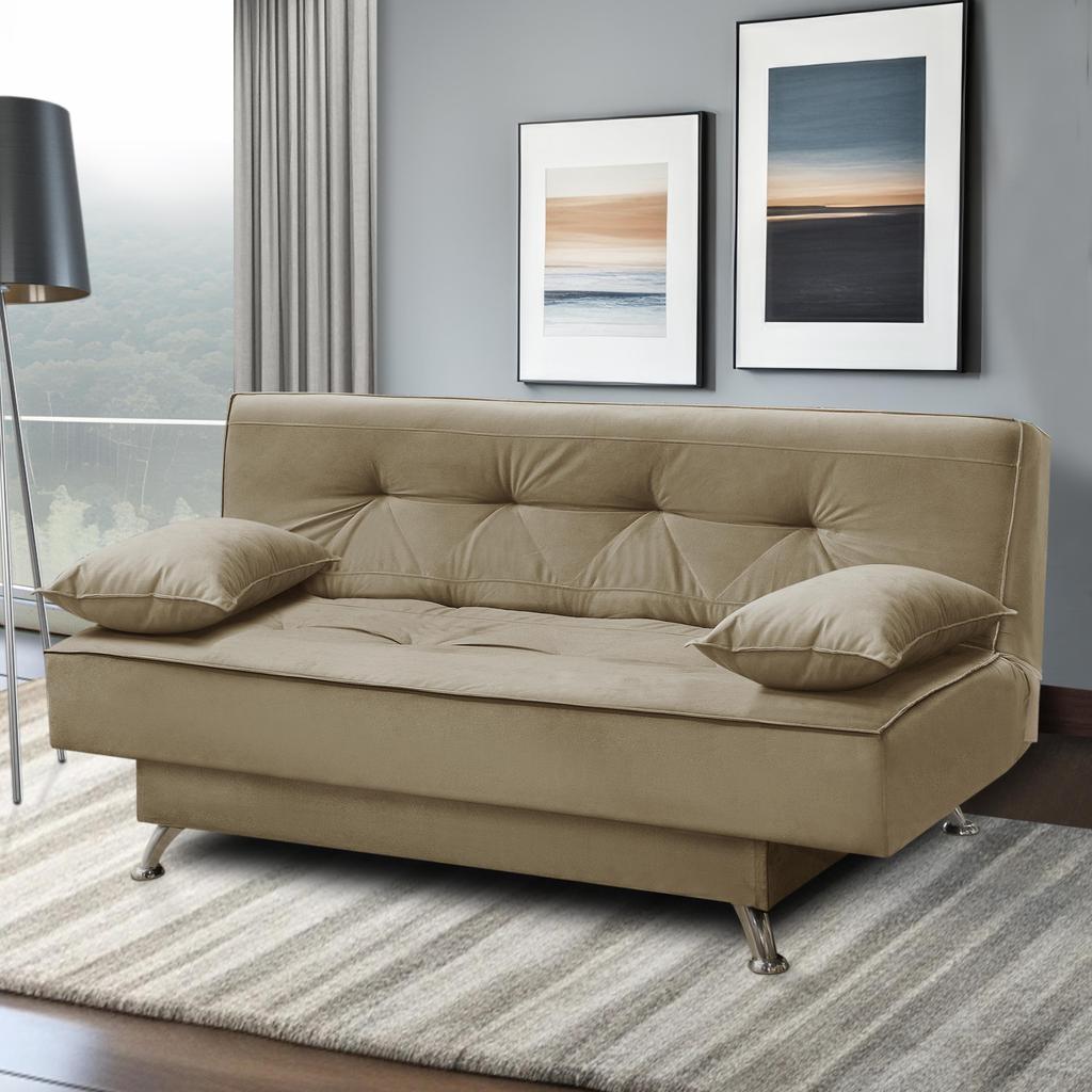 sofá cama 1,80m França Suede Bege Adonai Estofados em Oferta na Shopee