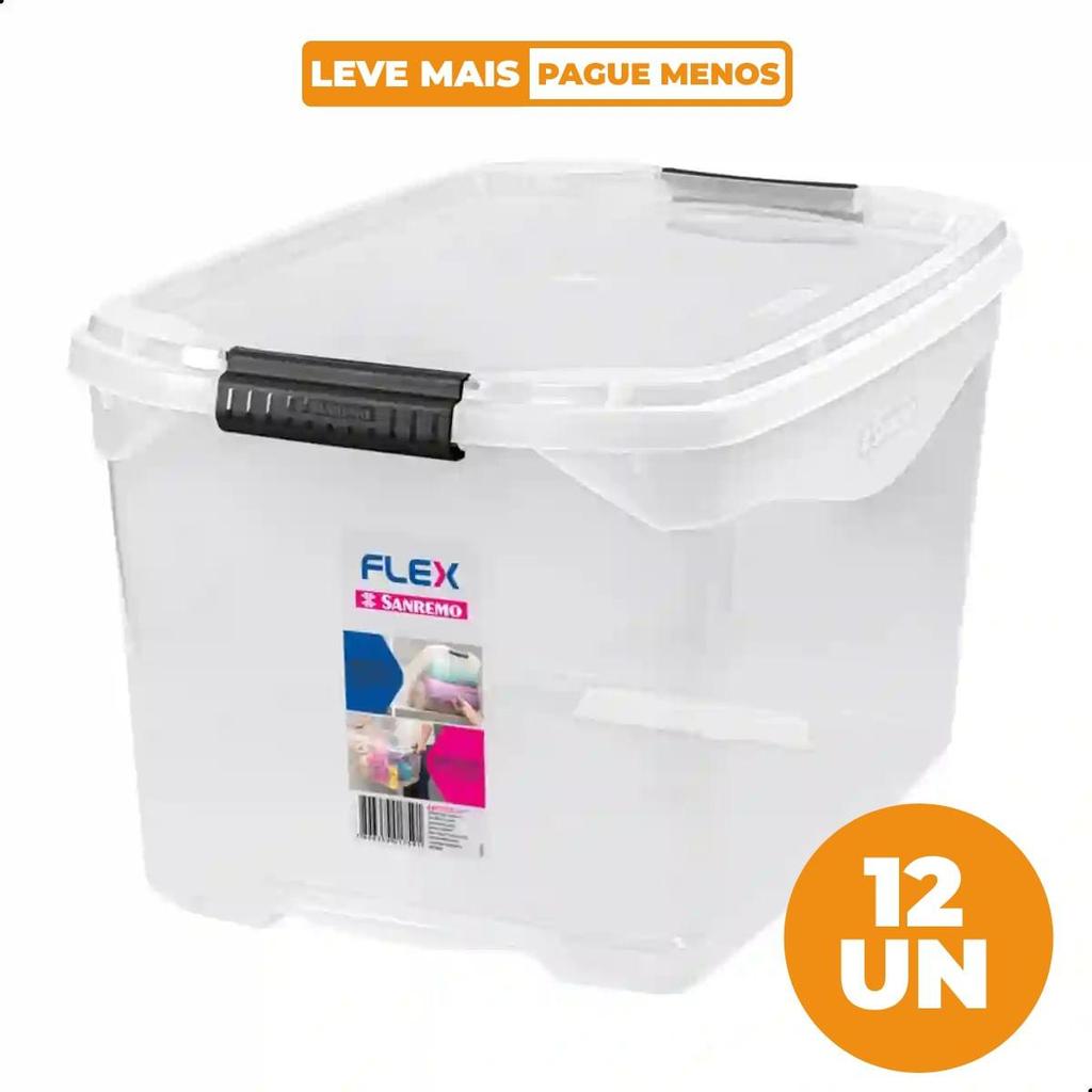 Kit 12 Caixas Organizadoras Plásticas 29L Flex Sanremo