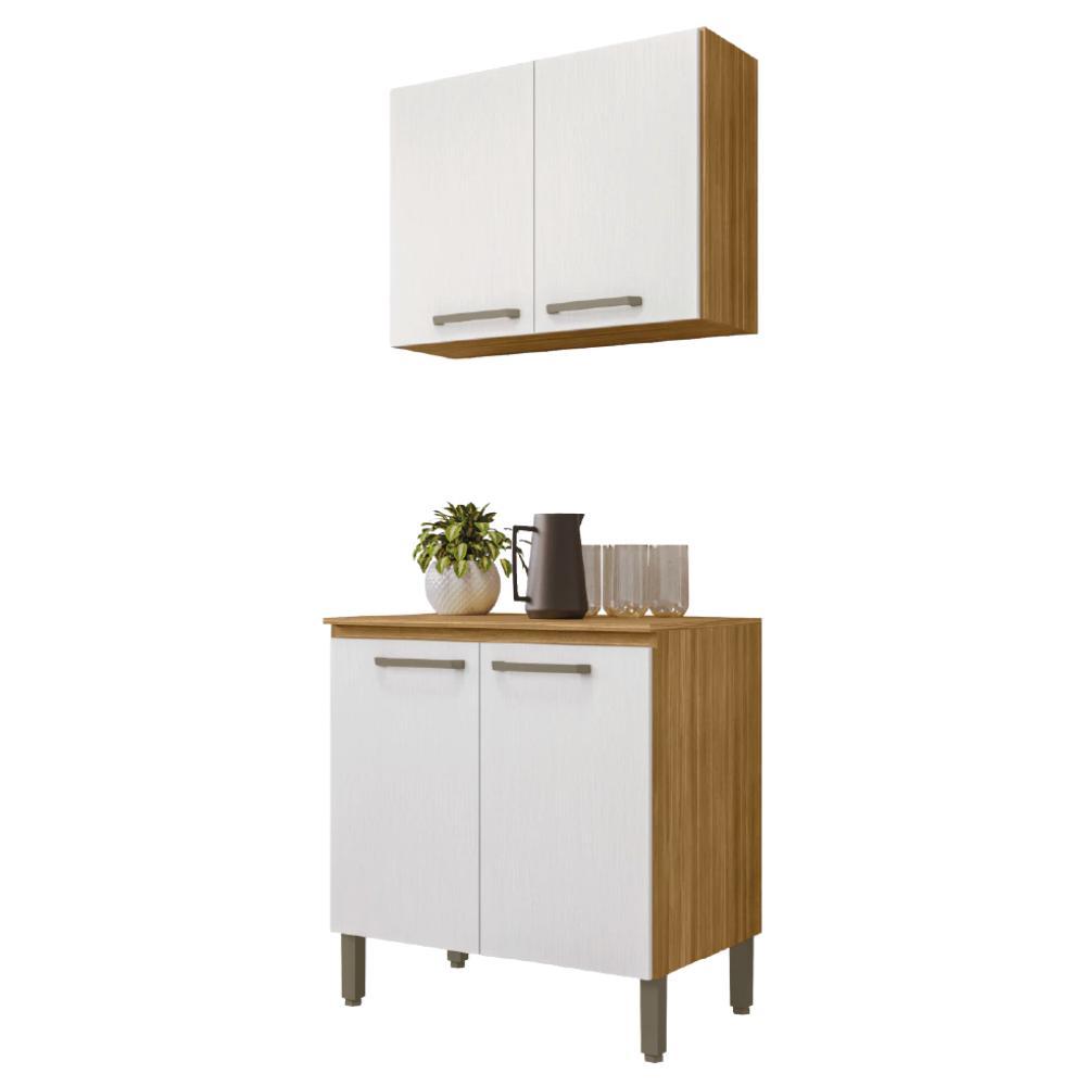 Armário De Cozinha Completa e Lavanderia Com Balcão Ametista Kits Paraná 4 Portas 0,80m Madeirado/Branco em Oferta na Shopee