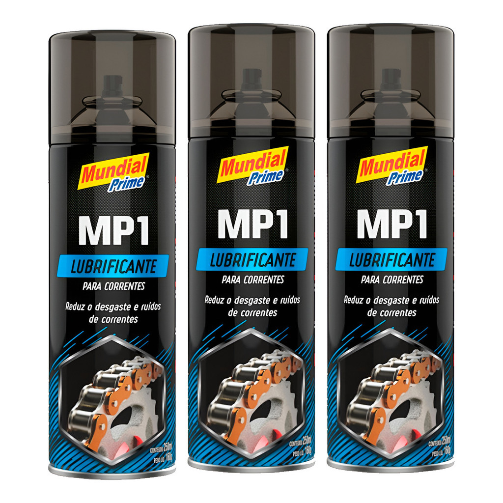 Kit 3 Lubrificantes de Corrente MP1 Spray 200ml Mundial Prime – Proteção e Desempenho para Correntes