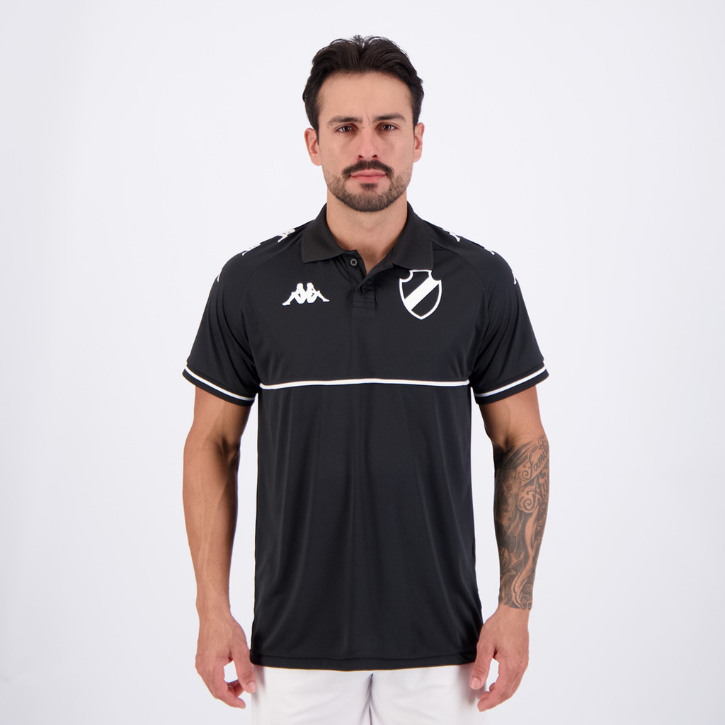 Polo Kappa Vasco Supporter Monochromatic Preta e Branca