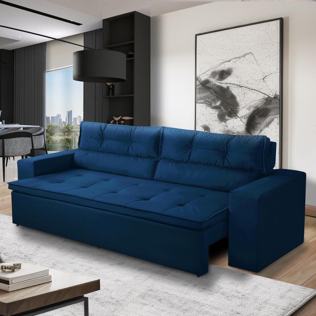 Sofá Retrátil e Reclinável 3 lugares com Molas 2,00m Vegas Suede Azul Adonai Estofados