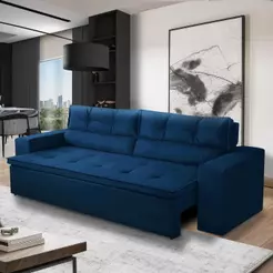 Sofá Retrátil e Reclinável 3 lugares com Molas 2,00m Vegas Suede Azul Adonai Estofados