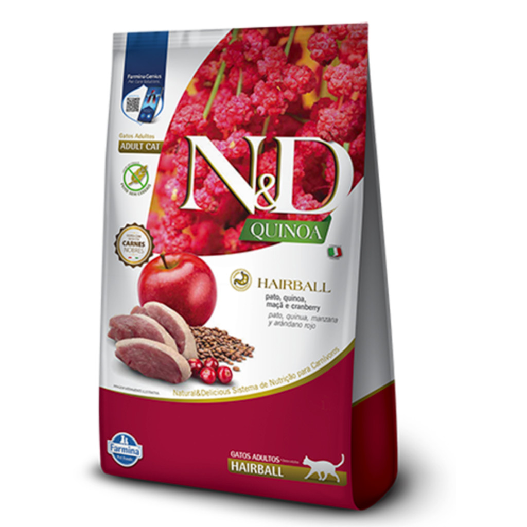 Ração N&D Quinoa Hairball Pato, Maçã e Cranberry 1,5kg para Gatos Adultos
