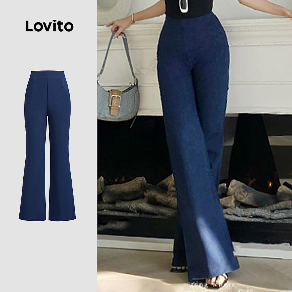 Lovito Calça Elegante Para O Dia a Dia Clássica E Versátil Com Zíper Azul Marinho Todas As Estações Mulheres L142ED144 em Oferta na Shopee
