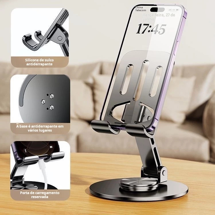 Suporte Alumínio de Mesa Base Rotatória Ajustável 360º Para Smartphones e Tablets | BEMCASA SHOP
