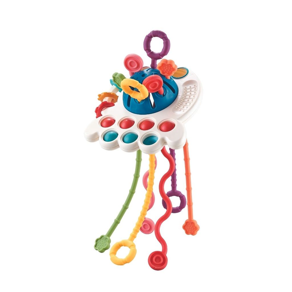 Chocalho Educativo Multissensorial 4 em 1 Montessori Colorido Cordão De Puxar Para Bebê Brinquedo Sensorial - Zoop